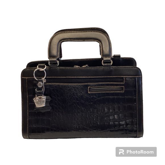 Vtg Leather Marc Chantal Western Style Top Handle Croc Embossed  Leather Satchel - Picture 2 of 14